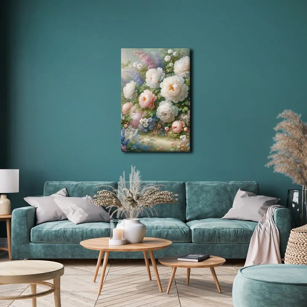 Quadro su tela – Giardino pieno di peonie e fiori estivi