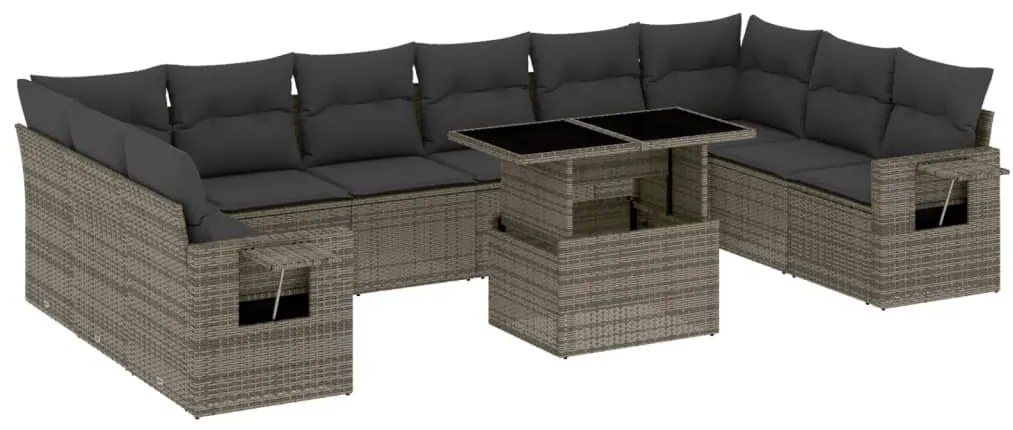 Set divani da giardino 11 pz con cuscini in polyrattan grigio