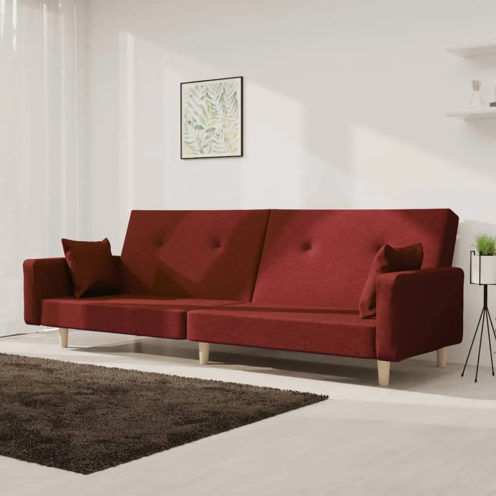 Divano Letto A 2 Posti Con 2 Cuscini Rosso Vino İn Tessuto /