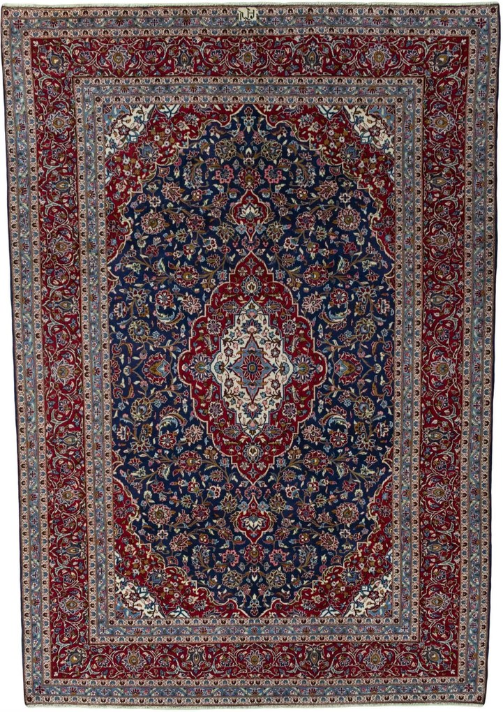 Kashan Tappeto 250 x 360 Blu (Iran) Annodato A Mano