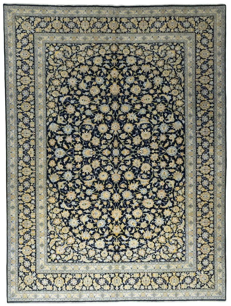 Kashan Tappeto 290x390 Blu (Iran) Annodato A Mano