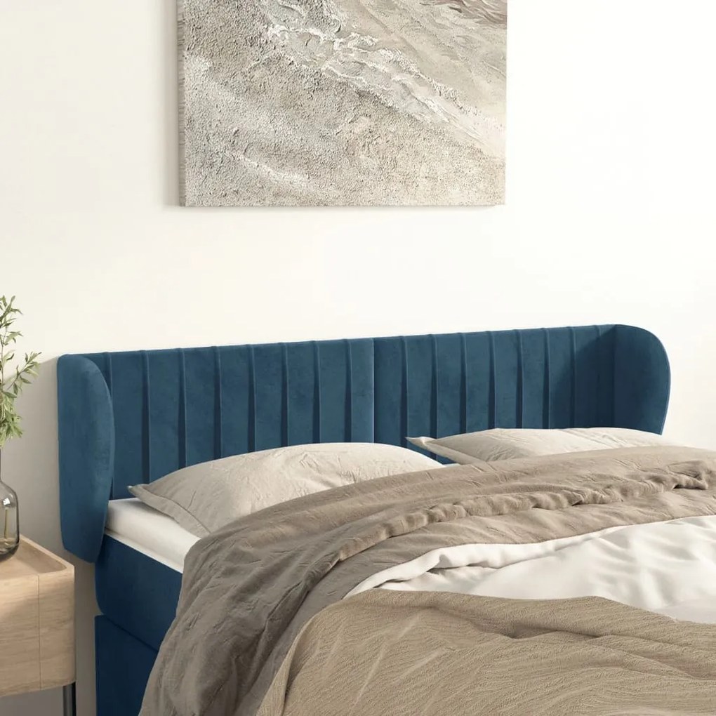 Testiera Ad Orecchio Blu Scuro 147x23x78/88 Cm İn Velluto /
