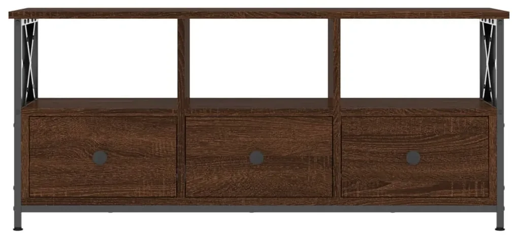 Mobile tv rovere marrone 102x33x45 cm legno multistrato e ferro