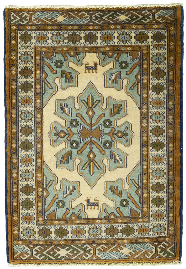 Turkmen Tappeto persiano 90x60 Beige (Iran) Annodato A Mano