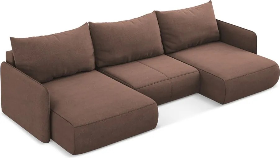 Divano angolare rosa allungabile/con contenitore Nanea – Makamii