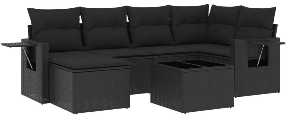 Set Divani da Giardino con Cuscini 7pz Nero Polyrattan