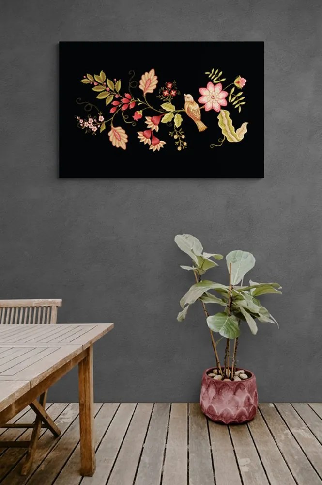 Quadro su tela – Uccellino con motivo folk