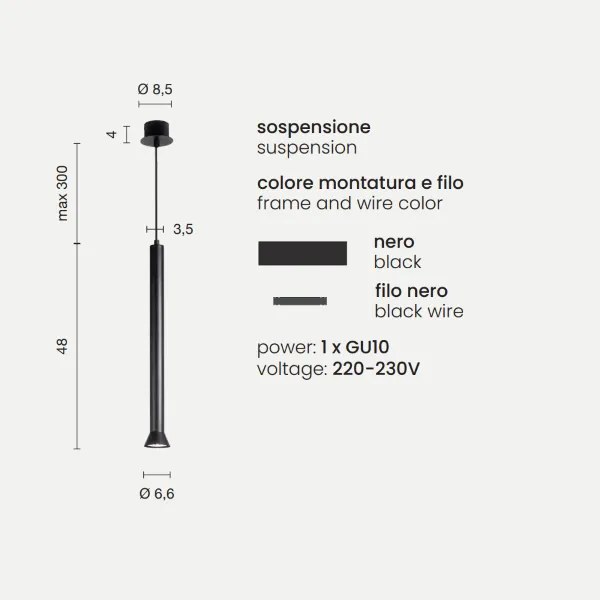 Lampada a sospensione in metallo verniciato Nero LILA Grande D6,6 cm