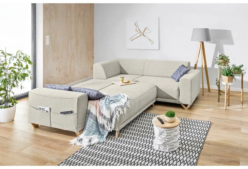 Divano angolare beige allungabile e con contenitore (con penisola a destra/a L) Classy Sophie – Miuform