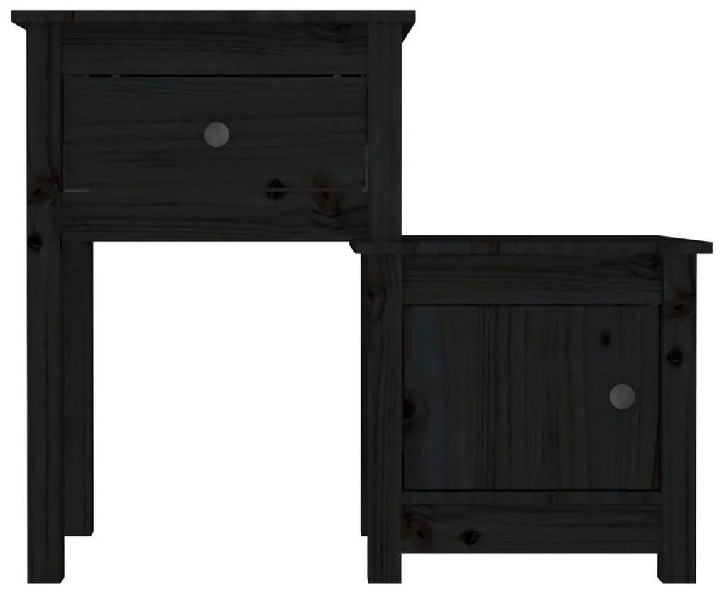 Comodino nero 79,5x38x65,5 cm in legno massello di pino