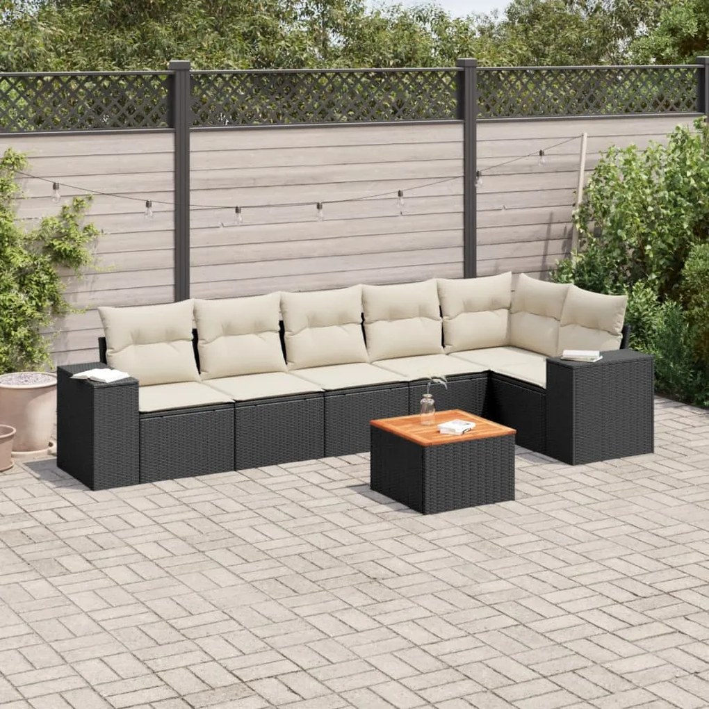 Set Divani da Giardino con Cuscini 7pz Nero Polyrattan