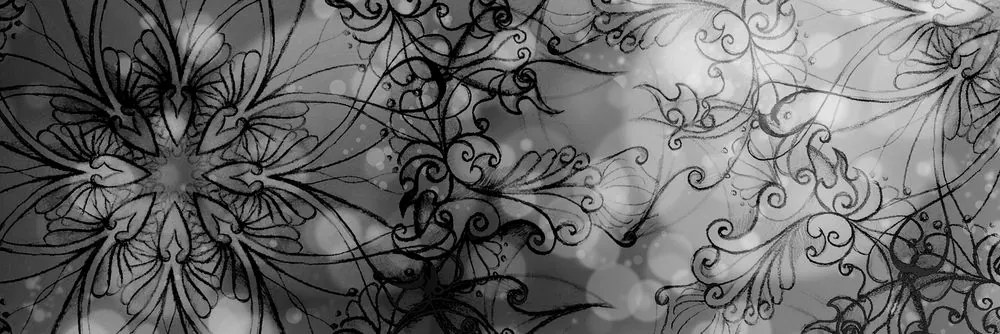 Stampa su tela – Mandala floreale in bianco e nero