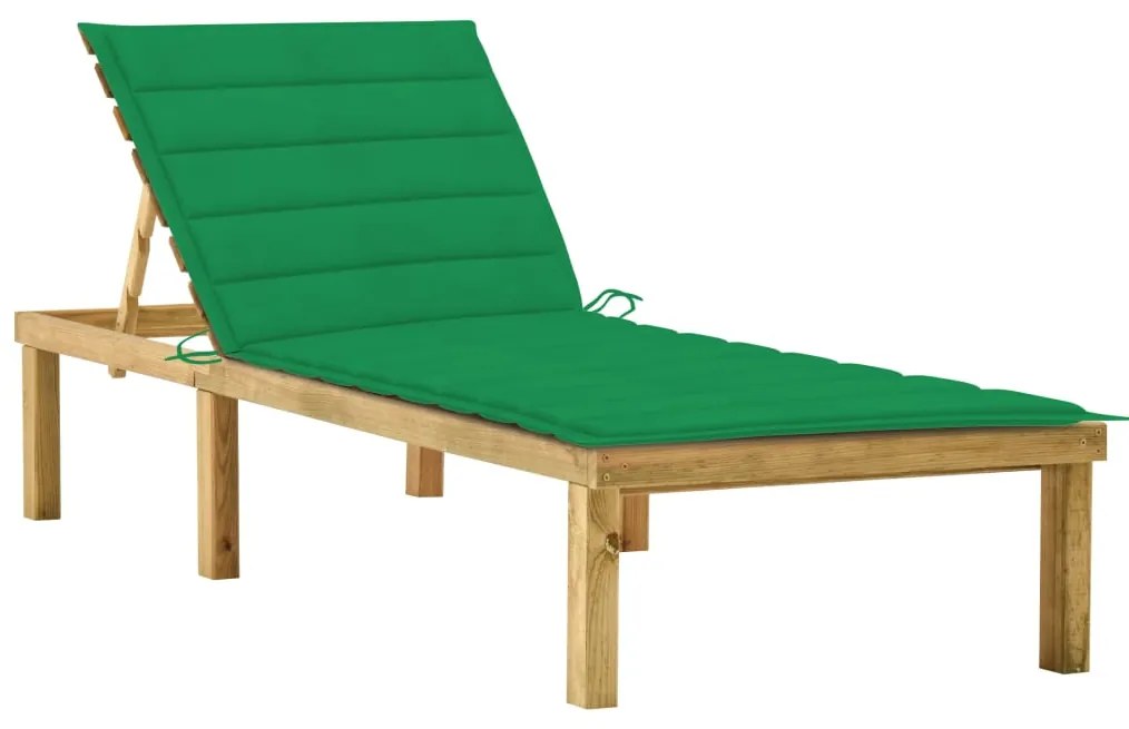 Lettino Da Giardino Con Cuscino Verde Legno Di Pino Impregnato /