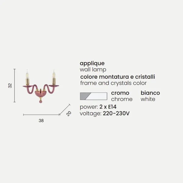 Applique PAGANINI a 2 Luci in vetro lavorato a mano 38 cm Bianco
