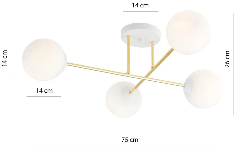 Lampadario da Soffitto MAGNUM 4 in Acciaio e Vetro 4xE14 Colore del corpo Bianco e Oro