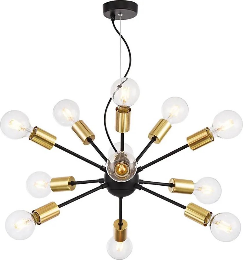 Maytoni T546PL-12B - Lampadario a sospensione JACKSON su cavo, 12xE27/7W/230V, nero/oro