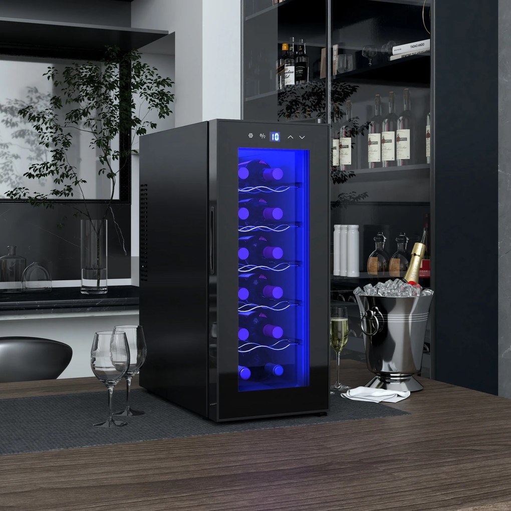 Cantinetta Vino Refrigerata per 12 Bottiglie Doppio Controllo Temperatura Ripiani Regolabili e Luci Nero...