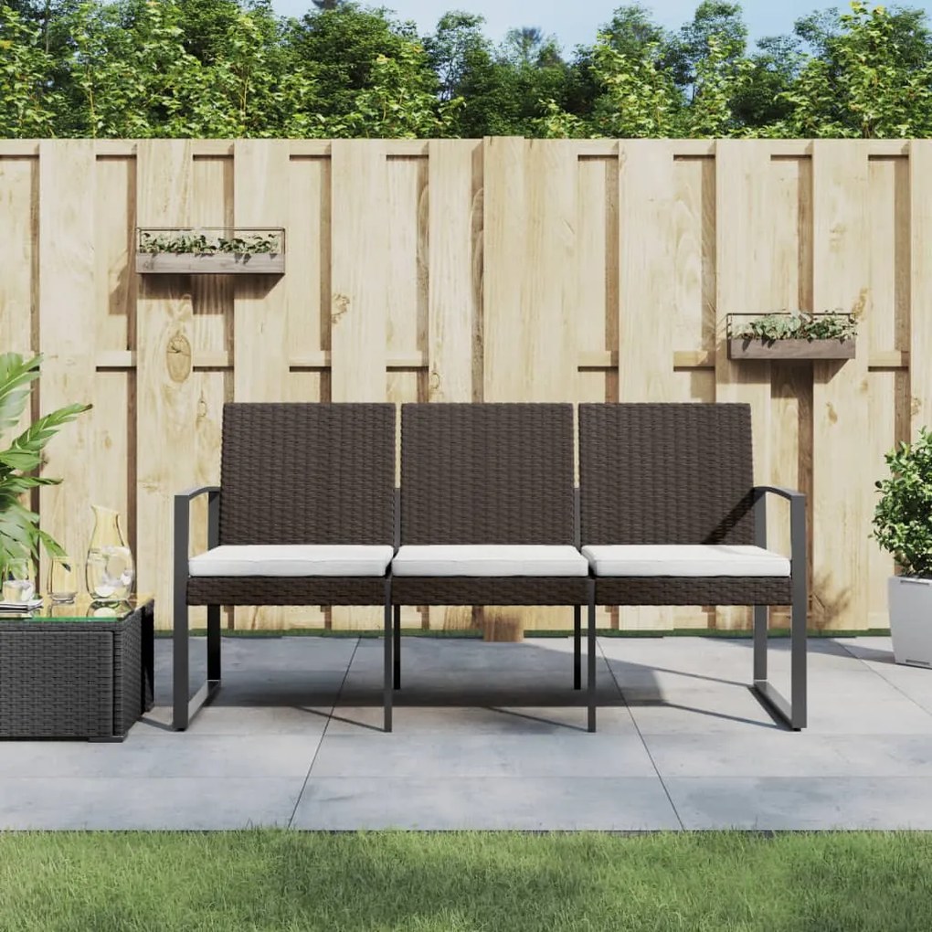 Panca da Giardino a 3 Posti con Cuscini in Rattan PP Marrone