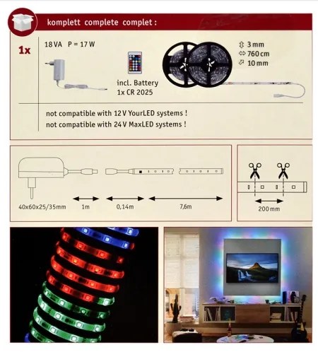 Paulmann 70514 - LED RGB/15W Striscia dimmerabile SIMPLED 7,5m 230V + +TC