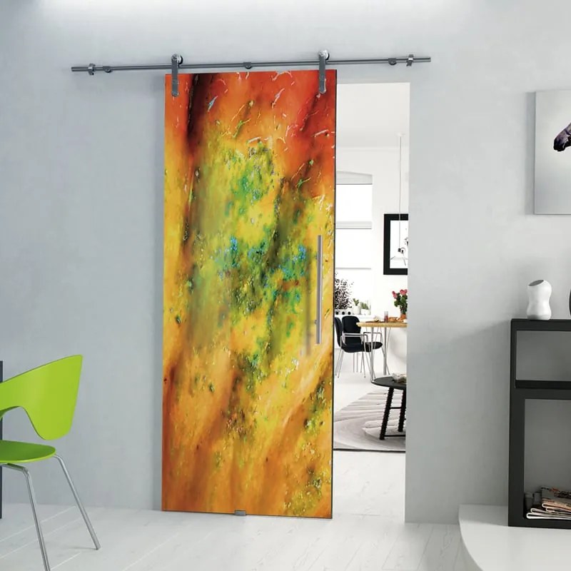 Porta scorrevole Astratto in alluminio multicolore, L 88 x H 215 cm, con binario Lux Destra