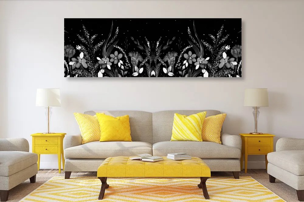 Quadro su tela – Con ornamento floreale in bianco e nero