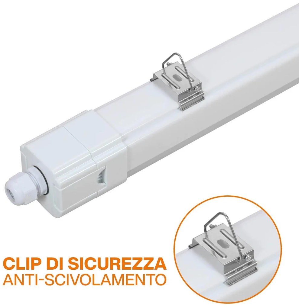 Plafoniera LED Stagna 150cm 48W 120lm/w IK08 IP66 CCT Colore Bianco Variabile CCT