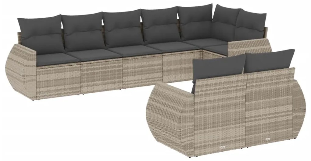 Set divano da giardino 8pz con cuscini grigio chiaro polyrattan