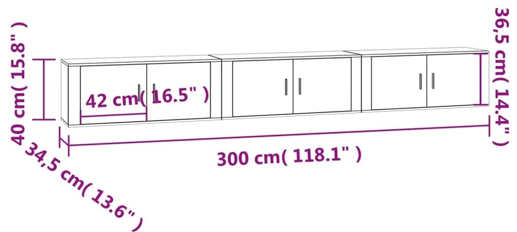 Mobili Porta TV a Parete 3 pz Rovere Marrone 100x34,5x40 cm