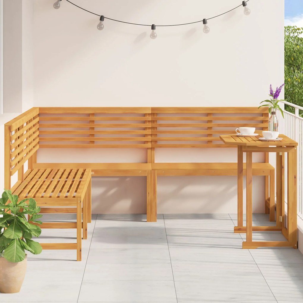 Set da pranzo da giardino in legno di acacia 4 pezzi