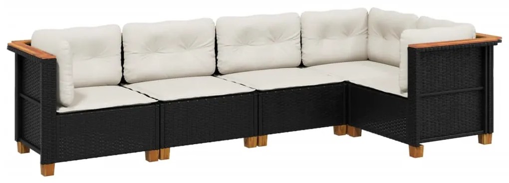 Set divani da giardino 5 pz con cuscini in polyrattan nero