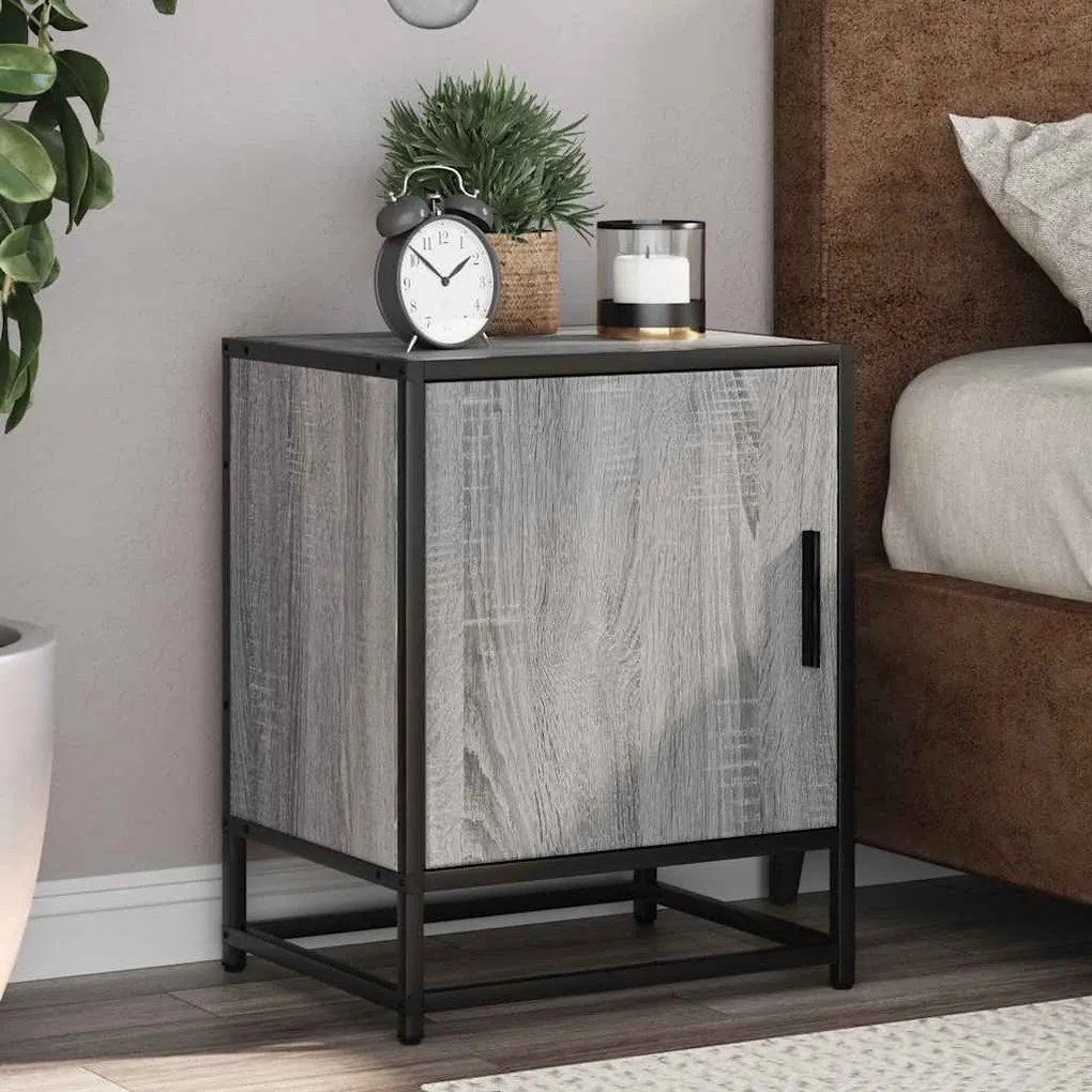 Comodini 2pz Grigio Sonoma 40x31x50cm Legno Multistrato Metallo /