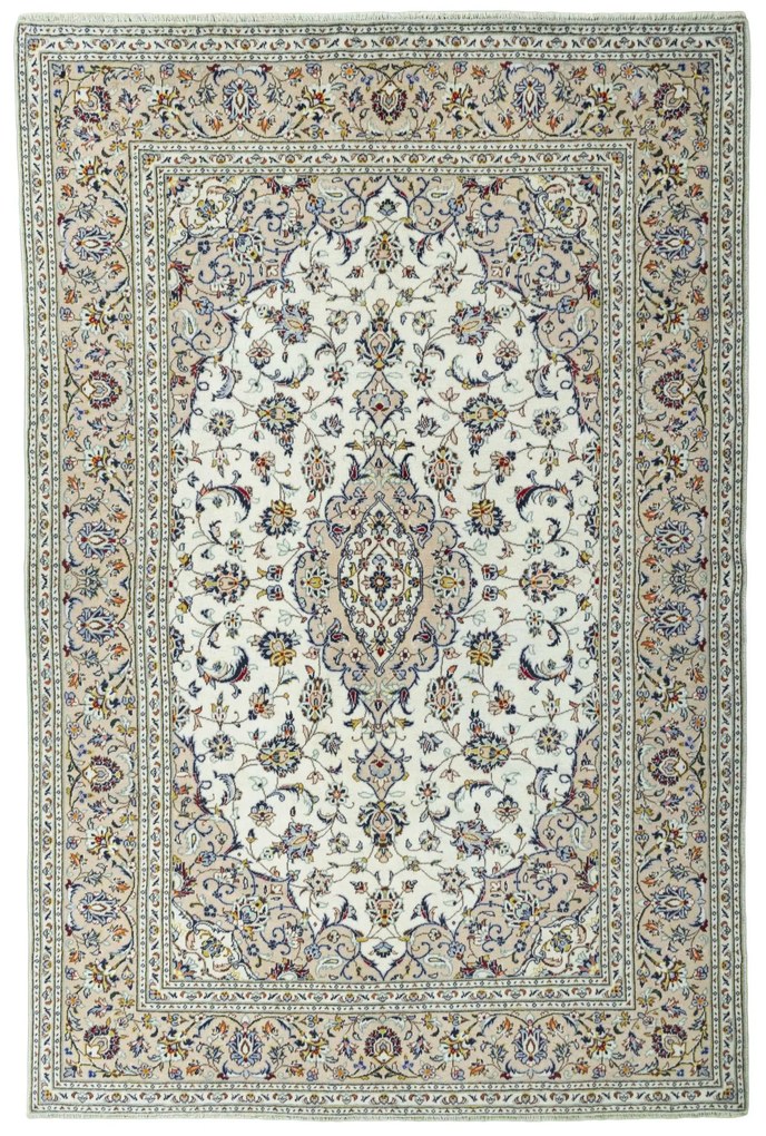 Kashan Tappeto 200x300 Beige (Iran) Annodato A Mano