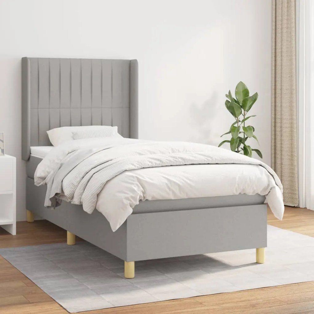 Giroletto A Molle Con Materasso Grigio Chiaro 90x200 Cm Tessuto /