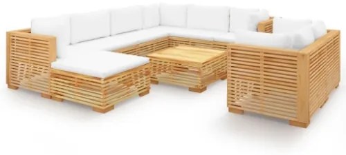 Set Divani da Giardino 10 pz con Cuscini Legno Massello di Teak