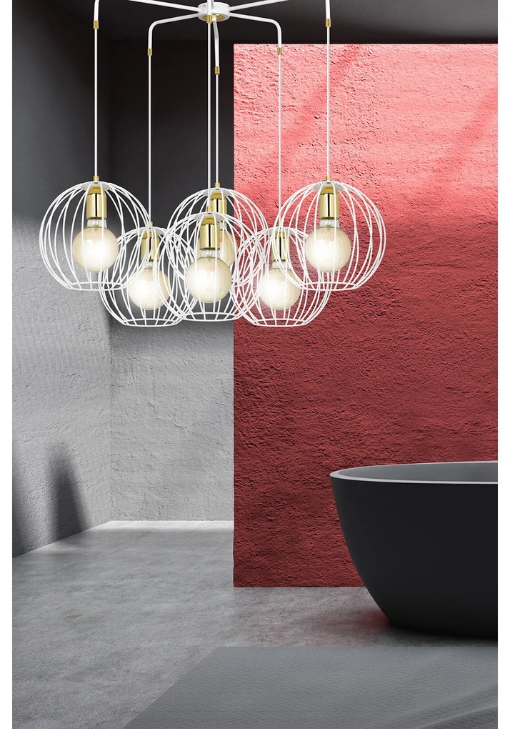 Lampadario Contemporaneo Omoikane Acciaio Bianco 6 Luci E27 Ip20