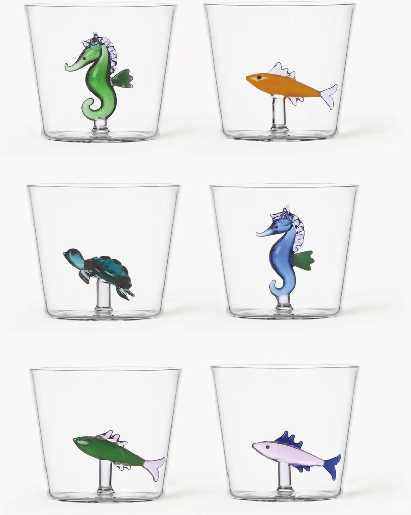 Set 6 bicchieri acqua in vetro borosilicato fatti a mano Marine Garden