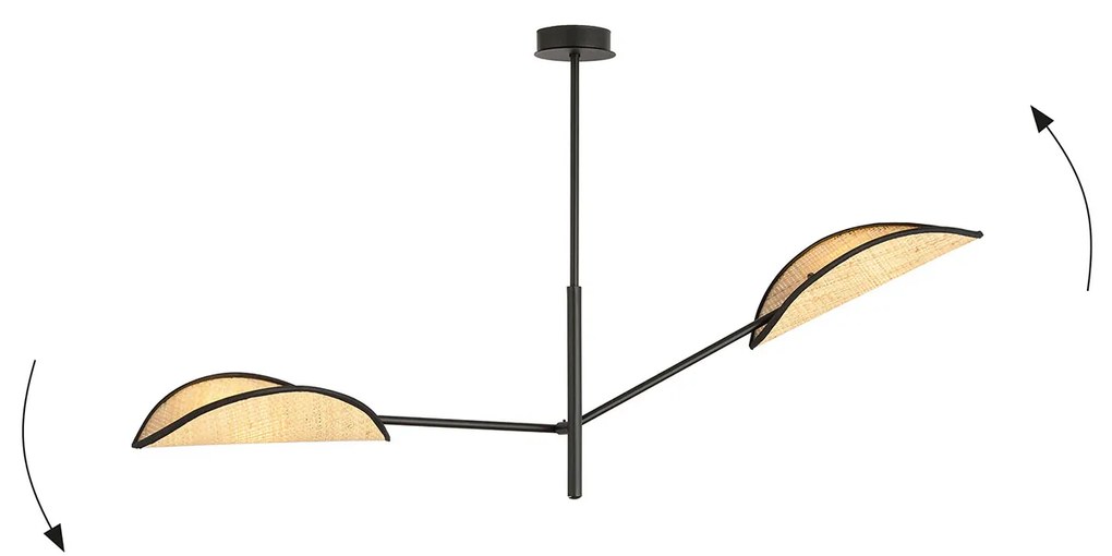 Lampadario 2 Luci Eridano In Acciao Nero E Rattan Con Bracci Mobili
