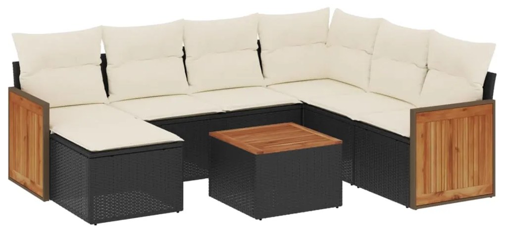 Set divani da giardino con cuscini 8 pz nero in polyrattan