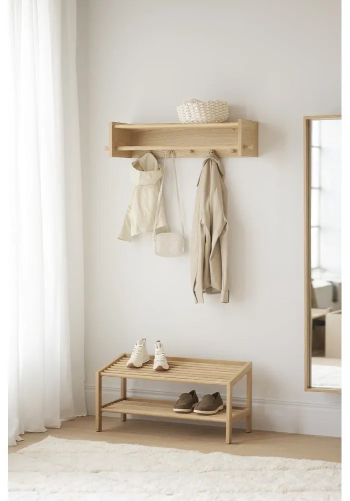 Appendiabiti da parete con ripiano in legno di quercia in colore naturale Hillmond - Rowico