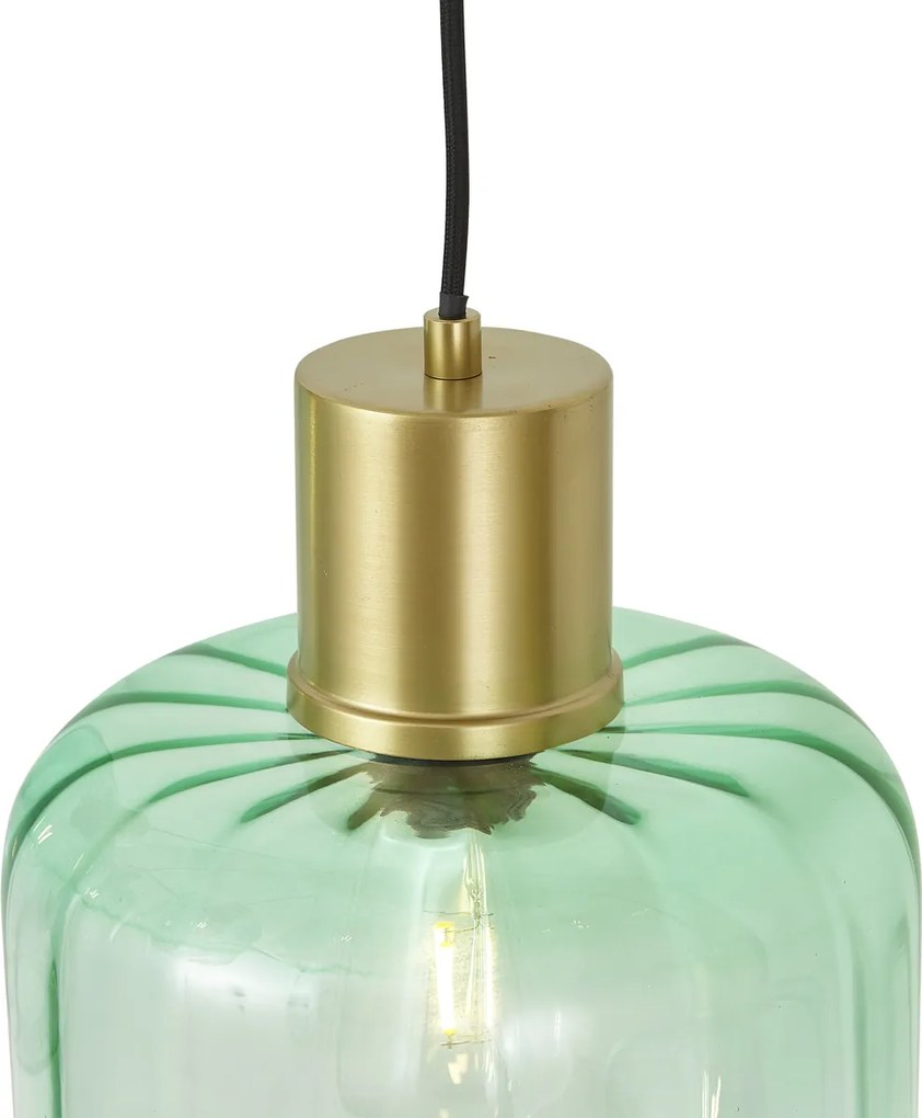 Lampada a sospensione Hotel Chic ottone con vetro blu e verde 8 luci - Qara