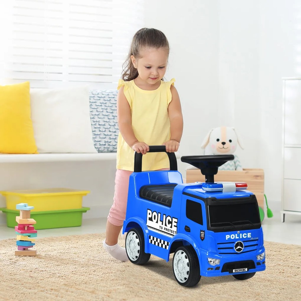 Costway Auto a spinta polizia per bambini con spazio di archiviazione, Scooter mercedes benz per interno ed esterno Blu