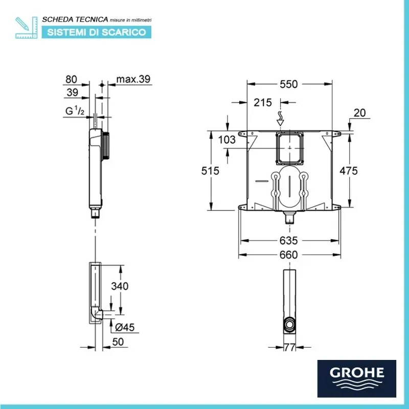 Sistema di scarico wc Grohe da incasso con placca bianca