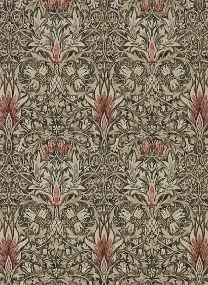 Morris & Co Carta da parati Snakeshead - Charcoal/ Spice