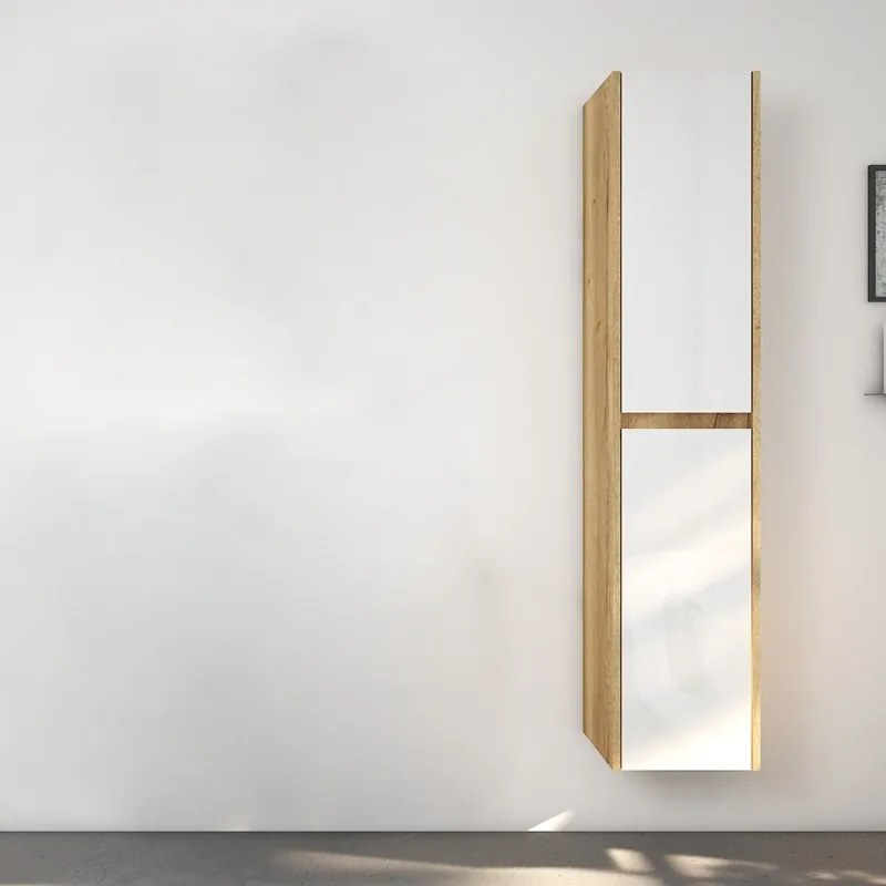 Colonna bagno sospesa 166 cm colore rovere naturale e bianco lucido | LAC-AMFI-RB - KAMALU