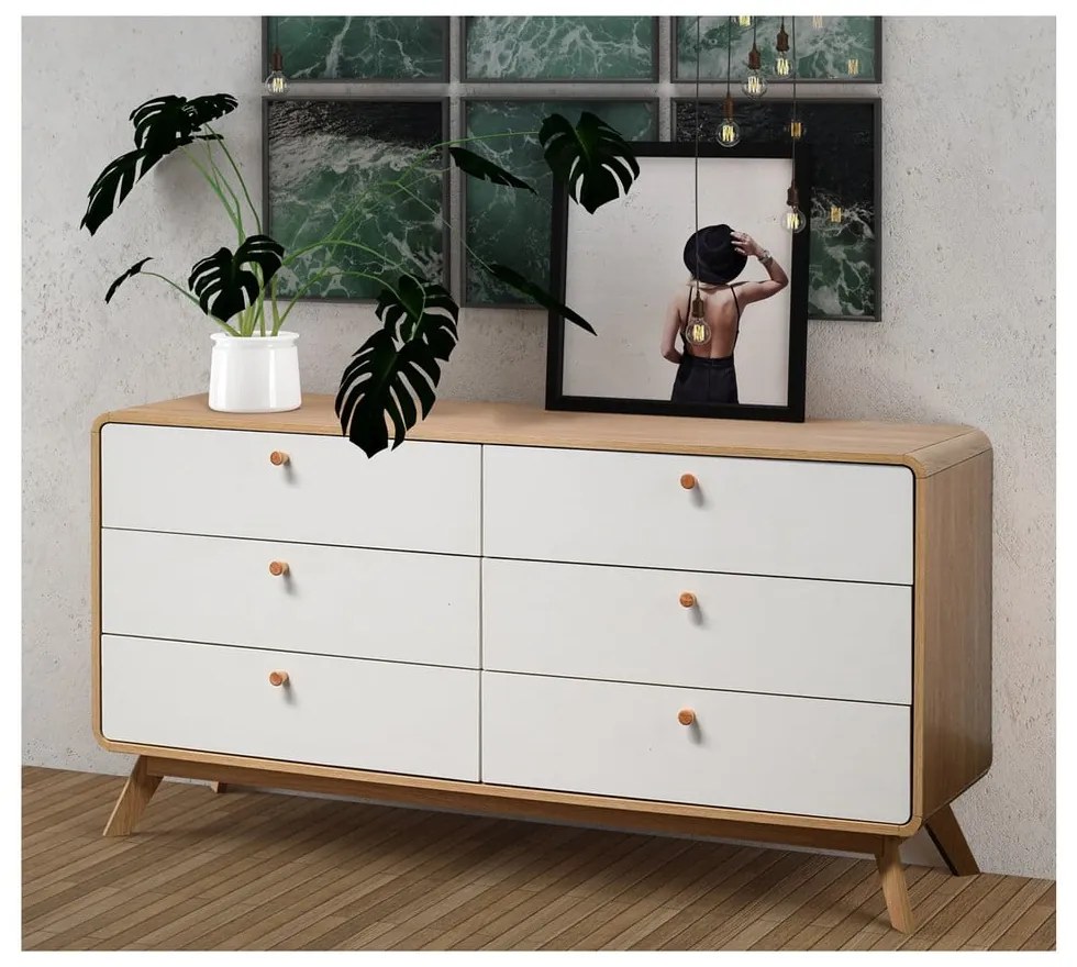 Cassettiera bassa bianca con effetto rovere 150x74 cm Caitlin - Støraa