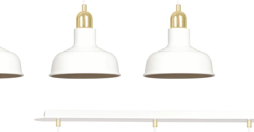 Lampadario Industrial 3 Luci Kubera In Acciaio Bianco Con Elementi In Oro