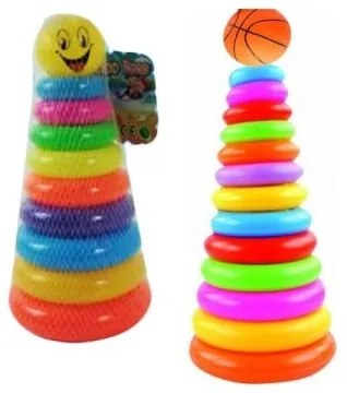 Trade Shop - Gioco Piramide Torre Di 9 Anelli In Plastica Impilamento Gioco Per Bimbi Bambini