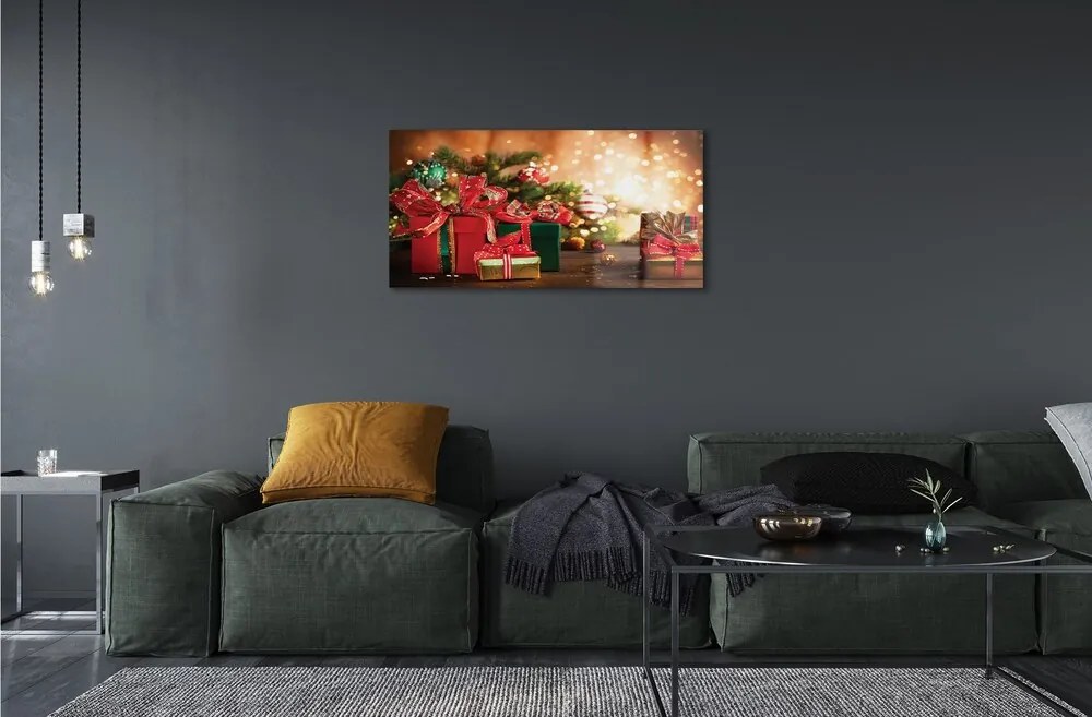 Quadro di vetro Regali luci baubles 100x50 cm