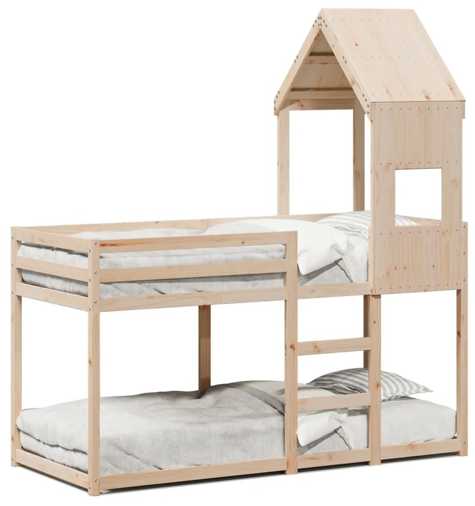 Letto A Castello Con Tetto 75x190 Cm İn Legno Massello Di Pino /