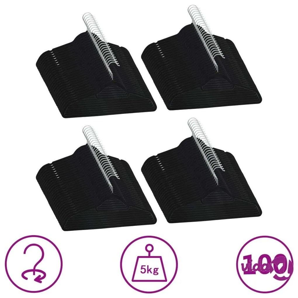 vidaXL Set Appendiabiti 100 pz Antiscivolo Nero in Velluto